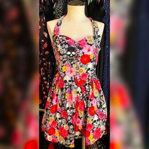 Hell Bunny Floral Skull Halter Dress